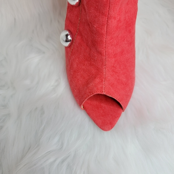 Red boots stiletto heel open toe silver studs. - Picture 7 of 12